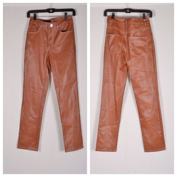Staud Elliot Faux Leather Pants In Whiskey Brand New - Picture 3 of 4